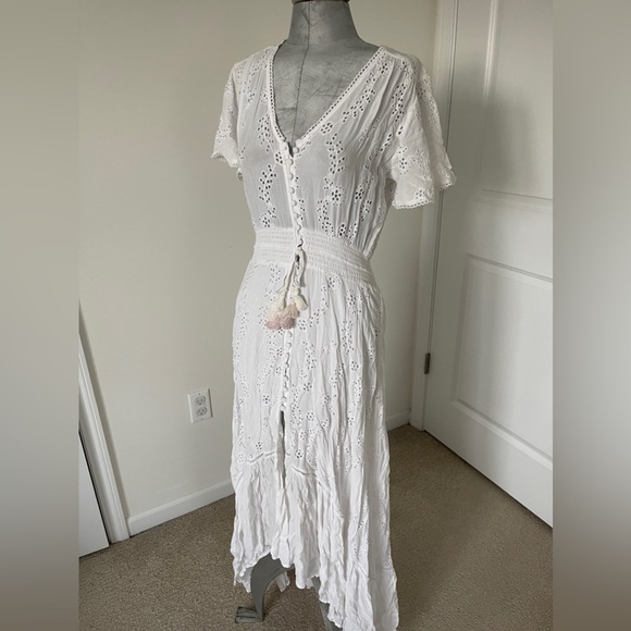 YFB YOUNG FABULOUS & BROKE white eyelet summer/spring midi dress boho - Picture 2 of 11